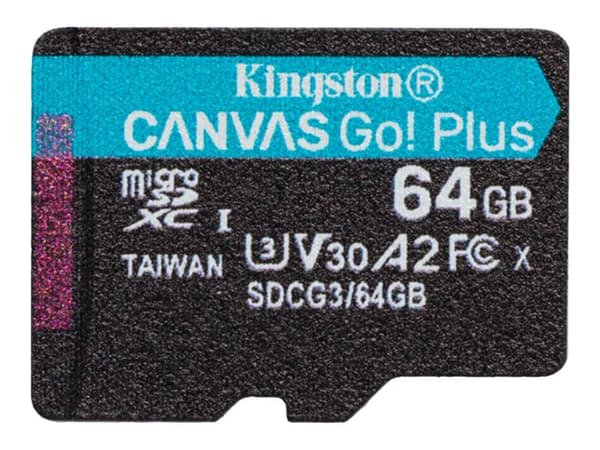 Kingston Canvas Go! Plus - Flashminnekort - 64 GB - A2 / Video Class V30 / UHS-I U3 / Class10 - microSDXC UHS-I