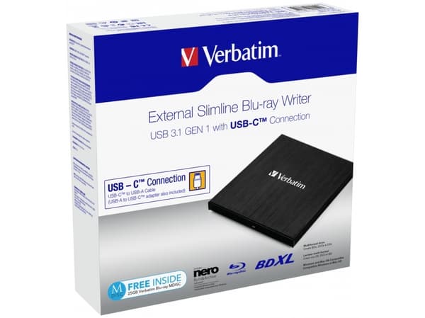 Verbatim Slimline - Platestasjon - BDXL Writer - 6x/4x - SuperSpeed USB 3.1 Gen 1 - ekstern