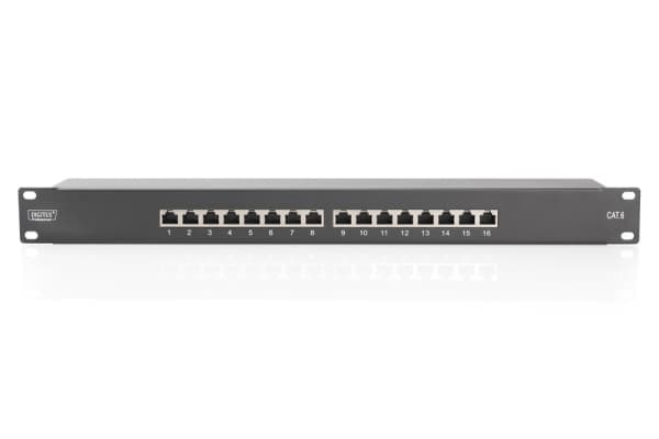 DIGITUS Professional DN-91616S-B - Koblingspanel - rackmonterbar - CAT 6 - STP - RJ-45 X 16 - svart, RAL 9005 - 1U - 19"