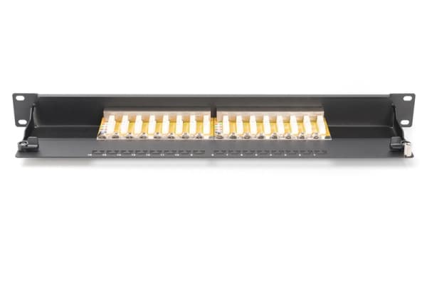 DIGITUS Professional DN-91616S-B - Koblingspanel - rackmonterbar - CAT 6 - STP - RJ-45 X 16 - svart, RAL 9005 - 1U - 19"