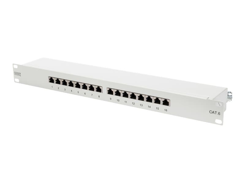 DIGITUS Professional DN-91616S-B - Patch-panel - rackmontering - RJ-45 X 16 - svart, RAL 9005 - 1U - 19"