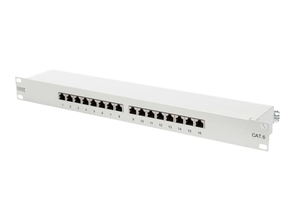 DIGITUS Professional DN-91616S-B - Koblingspanel - rackmonterbar - CAT 6 - STP - RJ-45 X 16 - svart, RAL 9005 - 1U - 19" Sort