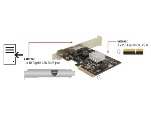 Delock PCI Express Card > 1 x 10 Gigabit LAN NBASE-T RJ45 - Nätverksadapter - PCIe 2.0 x4 låg profil - 10Gb Ethernet