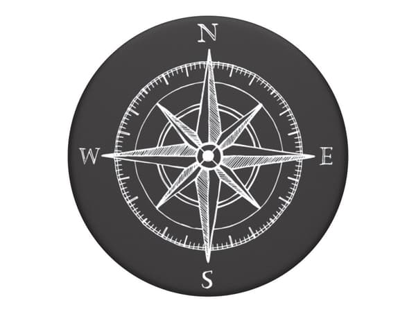 PopSockets Swappable PopGrip - Fingergrep/stativ for mobiltelefon, nettbrett - Kompass - svart, hvit Sort, Hvit