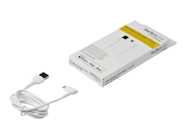 StarTech.com 3ft (1m) Durable USB A to Lightning Cable, White 90° Right Angled Heavy Duty Rugged Aramid Fiber USB Type A to Lightning Charging/Sync C