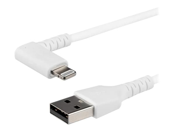 StarTech.com 3ft (1m) Durable USB A to Lightning Cable, White 90° Right Angled Heavy Duty Rugged Aramid Fiber USB Type A to Lightning Charging/Sync C