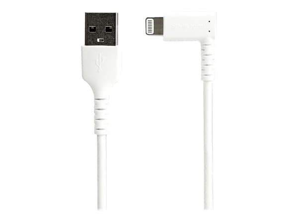 StarTech.com 3ft (1m) Durable USB A to Lightning Cable, White 90° Right Angled Heavy Duty Rugged Aramid Fiber USB Type A to Lightning Charging/Sync C