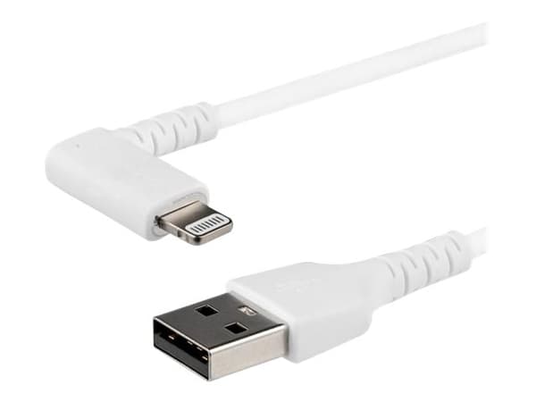 StarTech.com 3ft (1m) Durable USB A to Lightning Cable, White 90° Right Angled Heavy Duty Rugged Aramid Fiber USB Type A to Lightning Charging/Sync C