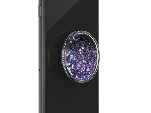 PopSockets Swappable PopGrip - Fingergrepp/vikbart ställ för mobiltelefon - Tidepool Galaxy Purple - purple glitter floating in liquid