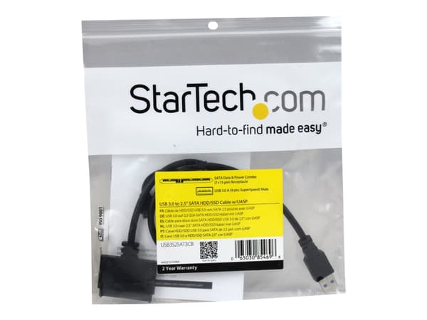 StarTech.com SATA-USB-kaapeli - USB 3.0 - 2,5" SATA III -kiintolevysovitin - Ulkoinen muunnin SSD/HDD-tiedonsiirtoon (USB3S2SAT3CB) - Lagringskontrol