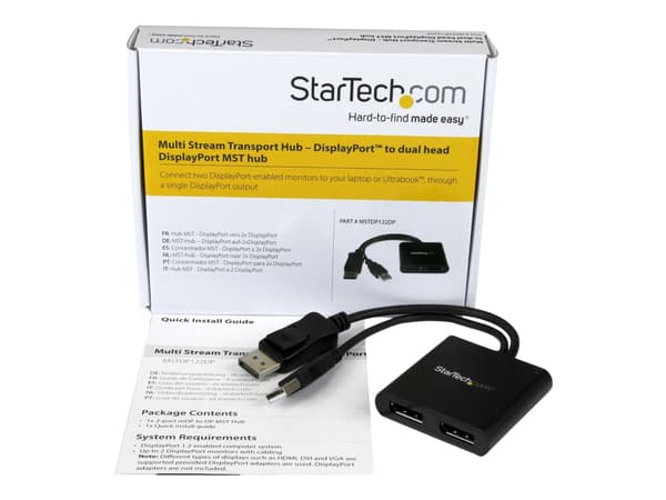 StarTech.com 2-Port Multi Monitor Adapter, DisplayPort 1.2 MST Hub, Dual 4K 30Hz tai 1080p, USB-väyläkäyttöinen, videonjakaja laajennettuun työpöytät