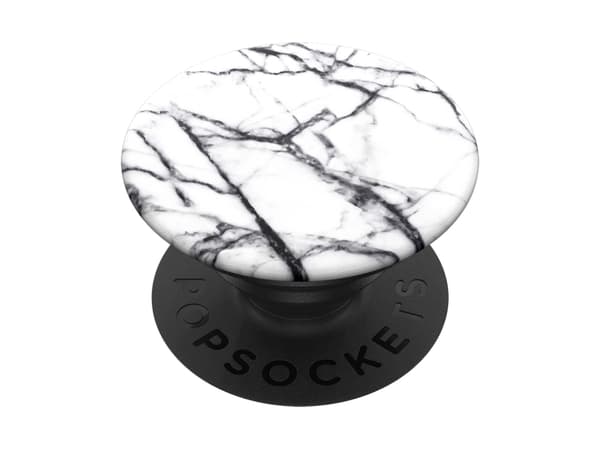 PopSockets Swappable PopGrip - Fingergrepp/vikbart ställ för mobiltelefon, surfplatta - duvvit marmor - svart (dragspel), svart (plattform)