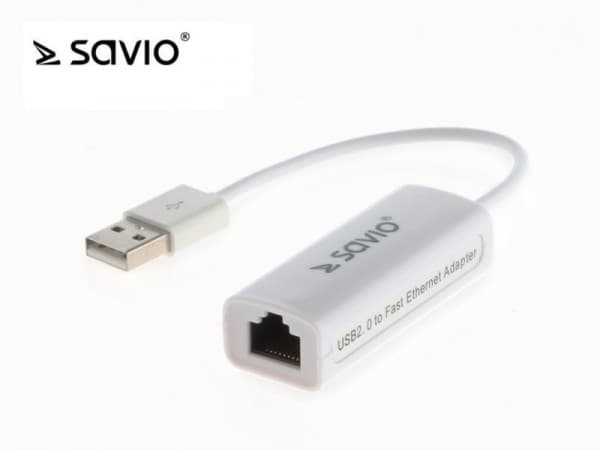 SAVIO CL-24 - Nettverksadapter - USB 2.0 - 10/100 Ethernet x 1 - hvit