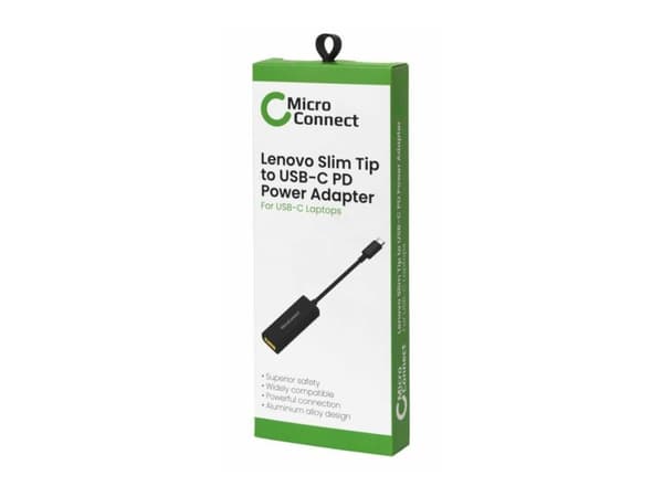 MicroConnect - Adapter för effektkontakt - Slim Tip (hona) till 24 pin USB-C (hane) - 20 V - 3 A - Strömförsörjningsstöd - svart