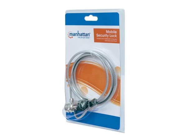 Manhattan Mobile Security Laptop Lock, Key Lock, 1.4m, kompatibel med Kensington-lås, stark stålkabel (3mm tjock), Diecast Zinc Alloy Lock, konstrukt