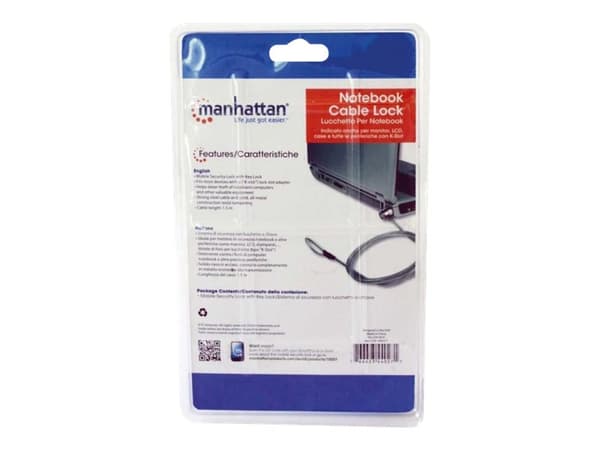 Manhattan Mobile Security Laptop Lock, Key Lock, 1.4m, kompatibel med Kensington-lås, stark stålkabel (3mm tjock), Diecast Zinc Alloy Lock, konstrukt