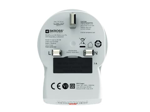 Skross 1500280, Type G (UK), Type C (Europlug)+Type F, 100 - 250 V, 7 A