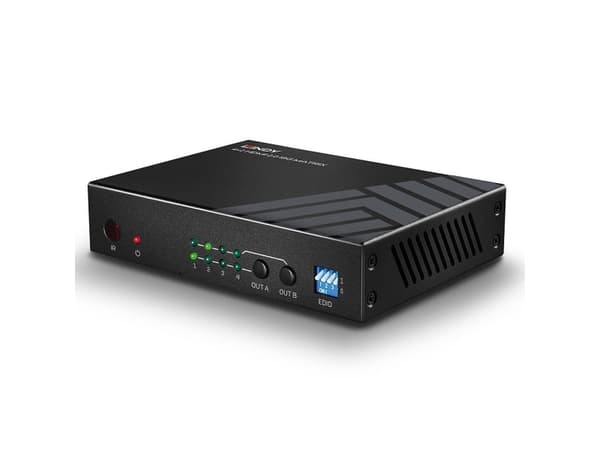 Lindy 38084, AV-matrisväxel, 3840 x 2160 pixlar, 18 Gbit/s, Svart, Metall, 1000 mA