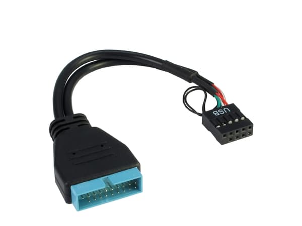 Inter-Tech - Intern USB-adapter - 9-pins USB-header (hunn) til 19-pins USB 3.0-plugg (hann) - 15 cm - svart