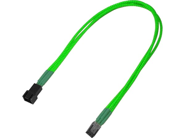 Nanoxia - Forlengelseskabel for viftestrømforsyning - 3 pin internstr (hunn) til 3 pin internstr (hann) - 30 cm - neongrønt
