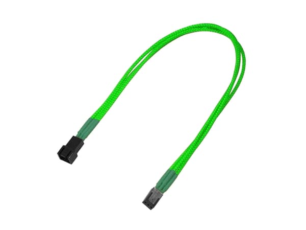 Nanoxia - Forlengelseskabel for viftestrømforsyning - 3 pin internstr (hunn) til 3 pin internstr (hann) - 30 cm - neongrønt