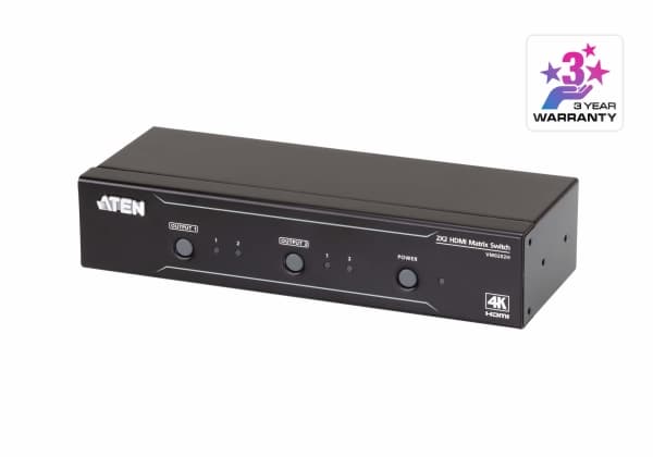 ATEN VanCryst VM0202H 2x2 4K HDMI Matrix - Video-/ljudomkopplare - skrivbordsmodell, rackmonterbar