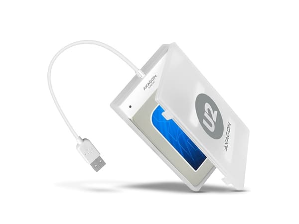 Axagon ADSA-1S, HDD/SSD-kabinett, 2,5", SATA, Serial ATA II, Serial ATA III, 0,48 Gbit/s, USB-tilkobling, Hvit Hvit