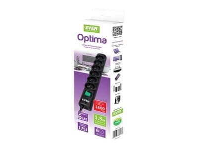 Ever OPTIMA 1.5m, 175 J, 6 AC-pistorasia(a), 250 V, 50 Hz, 10 A, Musta