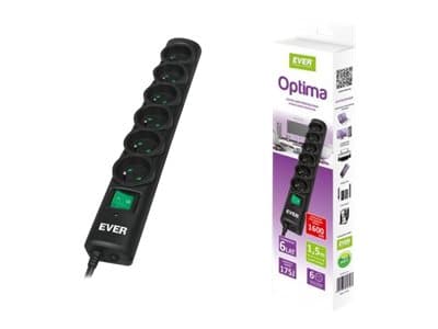 Ever OPTIMA 1.5m, 175 J, 6 AC-pistorasia(a), 250 V, 50 Hz, 10 A, Musta