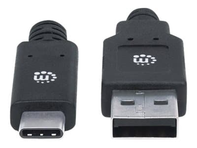 Manhattan USB-C to USB-A Cable, 2m, Male to Male, 5 Gbps (USB 3.2 Gen1 aka USB 3.0), 3A (fast charging), SuperSpeed USB, Black, Lifetime Warranty, Po