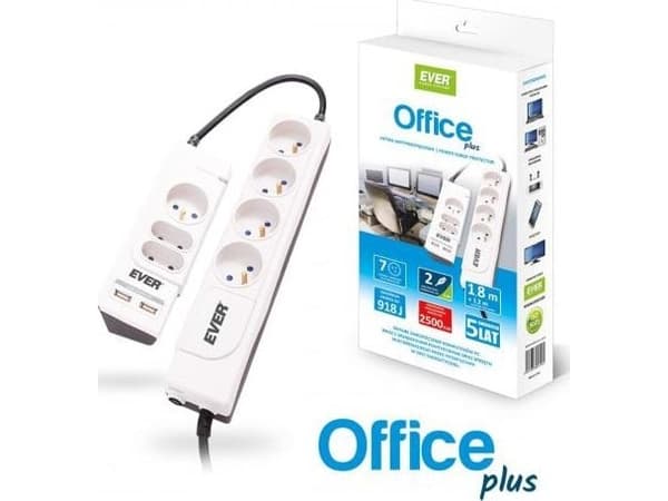 Ever Office Plus anti-surge strømskinne, 7 stikkontakter, 3 m, hvit (T/LZ06OFF018/0000)