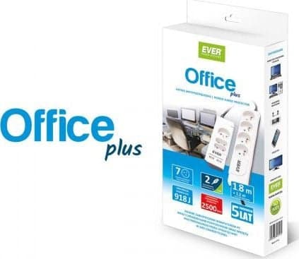 Ever Office Plus anti-surge strømskinne, 7 stikkontakter, 3 m, hvit (T/LZ06OFF018/0000)