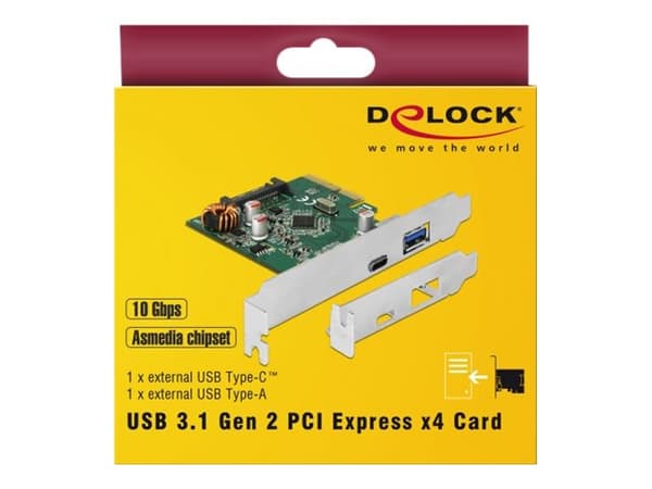 Delock - USB-adapter - PCIe 3.0 x4 lav profil - USB-C 3.1 Gen 2 x 1 + USB 3.1 Gen 2 x 1