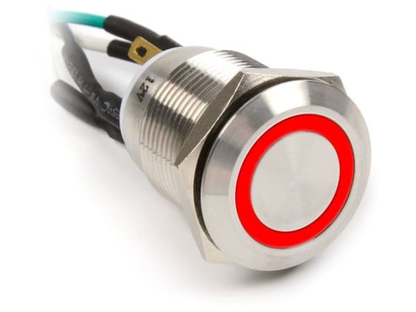 Impactics Vandalism Button 19mm, IP67, röd LED - silver