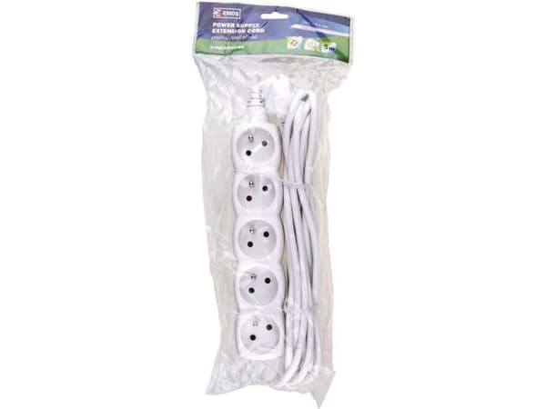 Emos 1902050500, Grunnleggende, Hvit, 5 AC-utganger, 5 m, 250 V, 10 A