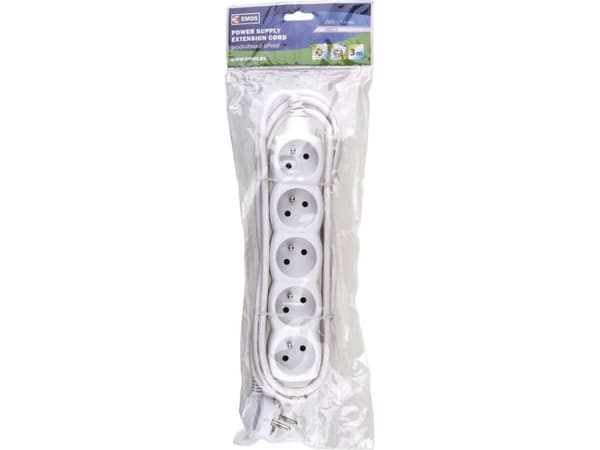 Emos 1902050300, Grundläggande, Vit, 5 AC-utgångar, 3 m, 250 V, 10 A
