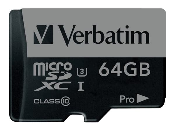 Verbatim PRO - Flash-muistikortti (SD-sovitin sisältyy) - 64 GB - UHS Class 3 / Class10 - 300x/600x - microSDXC UHS-I