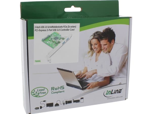 På linje? Grensesnittkort, 2x USB 3.0, PCIe, med SATA-strøm, inkl. lavprofilsporbrakett (76666L)