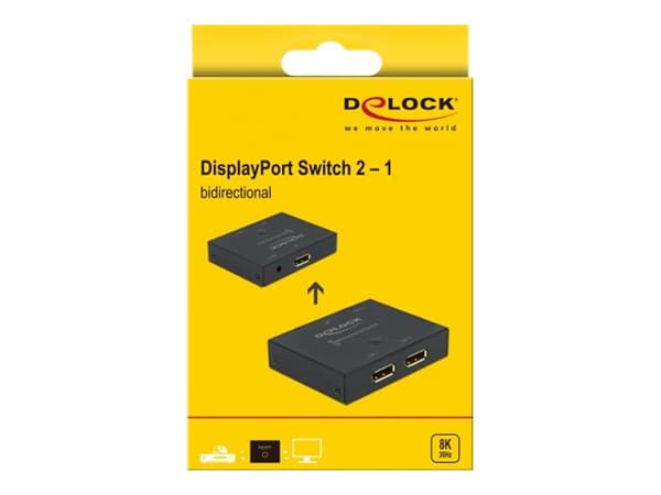 Delock DisplayPort 2 - 1 Switch bidirectional 8K 30 Hz - Video-/ljudomkopplare - 2 x DisplayPort - skrivbordsmodell