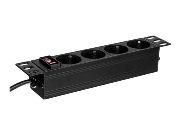 Netrack - Strømfordelerenhet (kan monteres i rack) - AC 230 V - inngang: strøm - utgangskontakter: 4 (4 x strøm type E) - 1U - 10" - 1.8 m kabel - sv