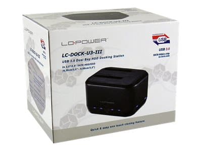 LC Power LC-DOCK-U3-III - HDD-dokkestasjon - brønner: 2 - 2,5" / 3,5" delt - SATA - USB 3.0 - svart