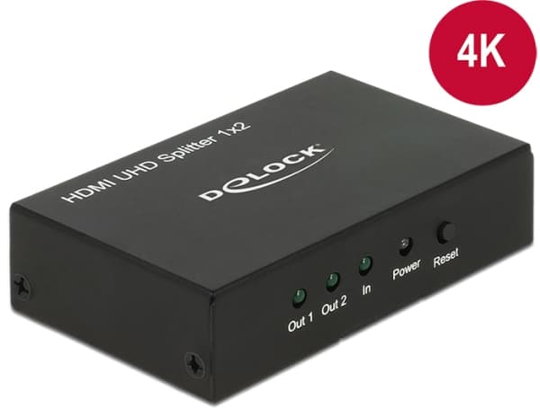Delock HDMI UHD Splitter 1 x HDMI in > 2 x HDMI out 4K - Video/audiosplitter - 2 x HDMI - skrivbordsmodell