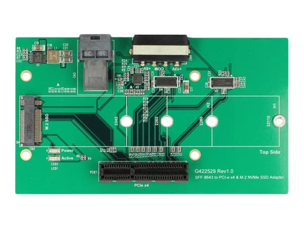 DeLOCK Adapter - U.2 SFF-8643 > PCIe x4 eller M.2 Key M Slot - NVM Express (NVMe) - 2 x LED-indikatorer for strøm og aktivitet