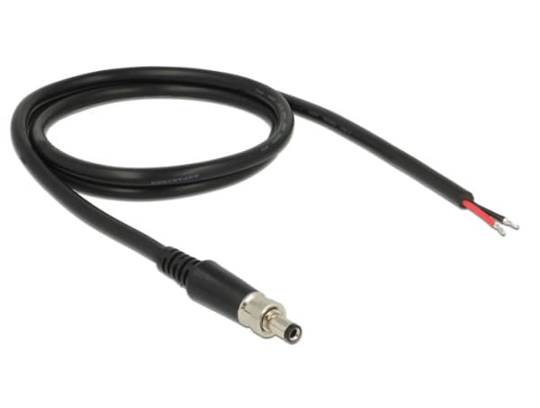 Delock - Strømkabel - DC-jakk 2,1/5,5/9,5 mm (hann) til uisolert tråd - 18 V - 2 A - 95 cm - svart