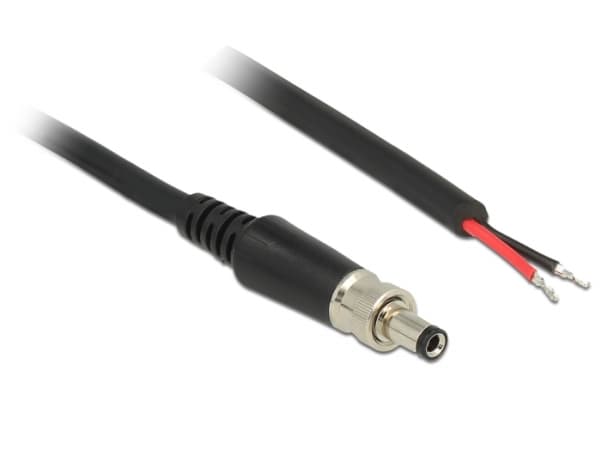Delock - Strømkabel - DC-jakk 5,5 mm x 9,5 mm (ID: 2,5 mm) (hann) til uisolert tråd - 18 V - 2 A - 95 cm - svart