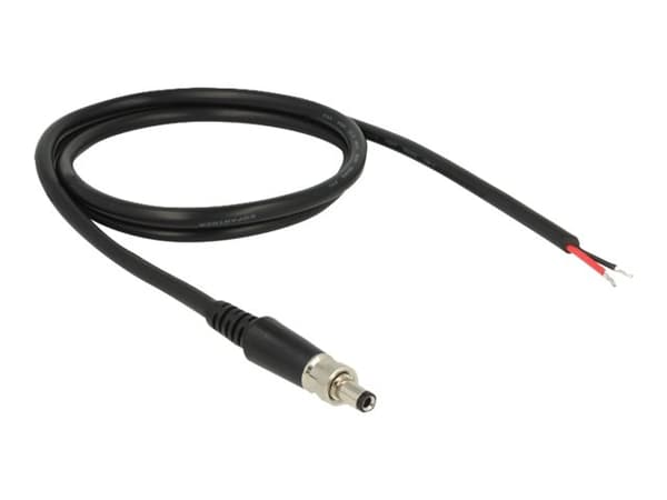 Delock - Strømkabel - DC-jakk 5,5 mm x 9,5 mm (ID: 2,5 mm) (hann) til uisolert tråd - 18 V - 2 A - 95 cm - svart