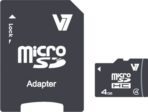 V7 VAMSDH4GCL4R-2E - Flashminnekort (microSDHC til SD-adapter inkludert) - 4 GB - Class 4 - microSDHC - svart