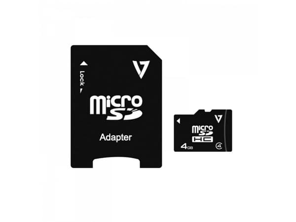 V7 VAMSDH4GCL4R-2E - Flashminnekort (microSDHC til SD-adapter inkludert) - 4 GB - Class 4 - microSDHC - svart