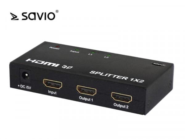 SAVIO CL-42 1x2 HDMI Splitter - Video/audiosplitter - 2 x HDMI - skrivbordsmodell