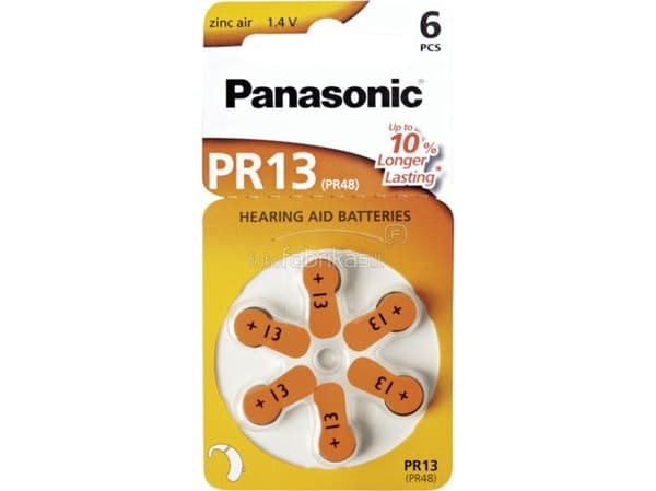 Panasonic V13 6-BL (PR48/PR13H), Engangsbatteri, Zink-luft, 1,4 V, 6 stykker, 310 mAh, Sølv